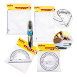 Kit 5un Escolar Transferidor Esquadro Compasso Matemática