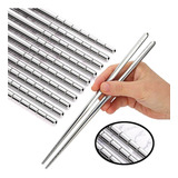 Kit 5x Hashis Aço Inox Ecológico Japonês Oriental Para Sushi