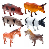 Kit 6 Animais Grande Fazenda Brinquedo Borracha Fazendinha