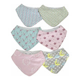 Kit 6 Babador Bandana Duplo Estampas Variadas Para Menina