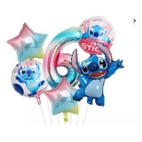 Kit 6 Balões Metalizado Lilo Stitch Estrela Tie Dye Número 6