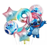 Kit 6 Balões Metalizado Lilo Stitch Estrela Tie Dye Número 9