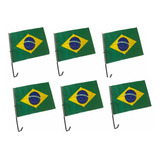 Kit 6 Bandeira Brasil Tecido Haste