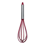 Kit 6 Batedor Ovos Bolo Silicone Fouet Fuê 30x7cm Cabo Inox
