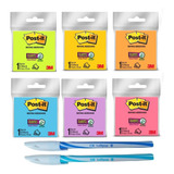 Kit 6 Blocos Post it Adesivo 76x76 2 Canetas Lollipop Color