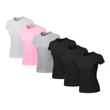 Kit 6 Blusas Feminina Camiseta Lisa Básica Algodão Baby Look
