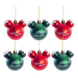 Kit 6 Bolas De Natal Mickey Vermelha Verde 6cm Disney