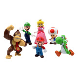 Kit 6 Bonecos Super Mario Action Miniatura Luigi Yoshi Etc..