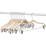 Kit 6 Cabides Veludo Slim Bege Com Presilhas Gancho Cromado