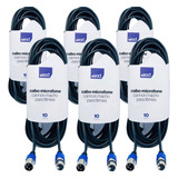 Kit 6 Cabo Microfone Xlr Canon Balanceado Macho X Femea 10m