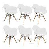 Kit 6 Cadeiras Charles Eames Eiffel Design Wood Com Braços Cor Da Estrutura Da Cadeira Com Braço Cor Do Assento Branco Desenho Do Tecido 