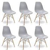 Kit 6 Cadeiras Charles Eames Eiffel Wood Design Jantar Cinza