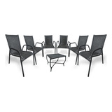 Kit 6 Cadeiras Com Mesa Centro Fibra Sintética Varanda Jardim Area Externa Sacada Prédio Cor Argila Ps Móveis