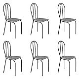 Kit 6 Cadeiras De Cozinha Texas Estampado Grafiato Pés De Ferro Cromo Preto   Pallazio