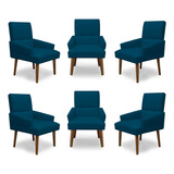 Kit 6 Cadeiras De Jantar Itália Suede Azul Marinho