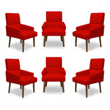 Kit 6 Cadeiras De Jantar Itália Suede Vermelho