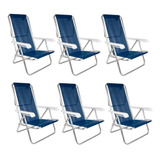 Kit 6 Cadeiras De Praia Alumínio Reclinável 8 Posições   Mor