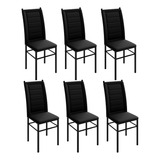 Kit 6 Cadeiras Mesa Jantar Couro Sintético Preta Quadrada