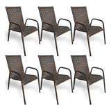 Kit 6 Cadeiras Romana De Junco Fibra Sintética Conforto Elegância P Jardim Varanda Quintal Área De Lazer Prédio Casa Cor Amêndoa Ps Móveis