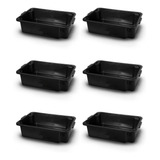 Kit 6 Caixa Plástica P Massa Concreto Preta Reforçada 40l