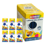 Kit 6 Caixas C 12 Lápis De Cera Estaca Azul Turque Acrilex