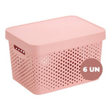 Kit 6 Caixas Cestos Organizadora Rattan 17l Tampa Resistente