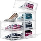 Kit 6 Caixas De Armazenamento De Sapatos SHARK BLUE Transparente Empilhável De Plástico Rígido Organizador De Sapatos Dobrável Suportes Para Exibição De Tênis Para Entrada De Armário