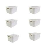 Kit 6 Caixas Organizadora Rattan Cesto Branco Com Tampa 7 Litros