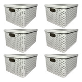 Kit 6 Caixas Organizadoras Cesto Rattan 7l Branco Com Tampa