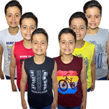 Kit 6 Camiseta Regata Infantil Masculina Camisa 100 Algodão