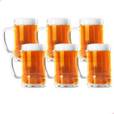 Kit 6 Caneca De Chopp Cerveja De Vidro 300ml Resistente