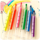 Kit 6 Caneta E Marca Texto Seringa Medicina Enfermagem 
