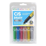 Kit 6 Caneta Marcador Brush Pen Pincel Metallic Metálico Cis