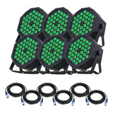 Kit 6 Canhão Rgb Triled 36 Leds 3w Bivolt 6 Cabos Dmx 10m