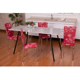 Kit 6 Capas De Cadeira Ibitex Malha Lisa Tubular Estampada Cor Vermelho