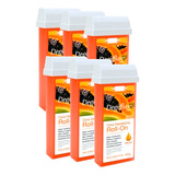 Kit 6 Cera Depilação Roll On Refil 100g Mamão Depilflax