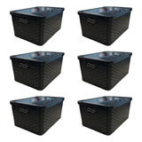 Kit 6 Cesto Caixa Organizadora Rattan 7 5l Preto Com Tampa