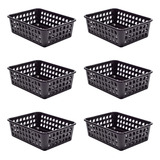 Kit 6 Cestos Organizador Multiuso Cestinhos Plástico Cor Preto