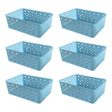 Kit 6 Cestos Organizador Multiuso Empilhável Gaveta 19x14x6 Cor Azul