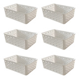 Kit 6 Cestos Organizador Multiuso Empilhável Gaveta 19x14x6 Cor Branco