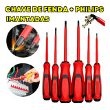 Kit 6 Chaves Philips E Fenda Isolada Eletricista Imã Jogo Com Cabo Emborrachado Vbs Brasil Ferramenta Profissional Imantada