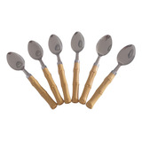 Kit 6 Colher Facas Garfos Imita Bambu Talheres Cabo Plástico