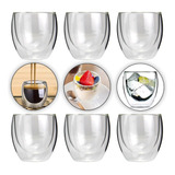 Kit 6 Copo Vidro Duplo 250ml Parede Dupla Cafe Chopp Wisky