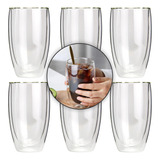 Kit 6 Copo Vidro Duplo 450ml Parede Dupla Chopp Suco Agua