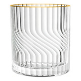 Kit 6 Copos Baixo Duna Transparente Fio De Ouro 340ml