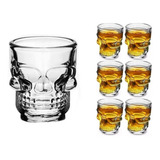 Kit 6 Copos Tequila Shot Caveira Dose Whisky Drink Vidro Bar Cor Unica
