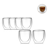 Kit 6 Copos Vidro Duplo Camada Parede Café 100ml Shot Bistro