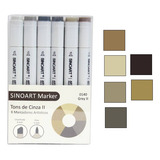 Kit 6 Cores Caneta Sinoart Marcador Ponta Dupla Tons Cinza2