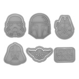 Kit 6 Cortador Marcador Star Wars Mandalorian Pasta Cookie