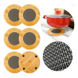 Kit 6 Descanso Para Panelas Bambu Suporte Protetor De Mesa